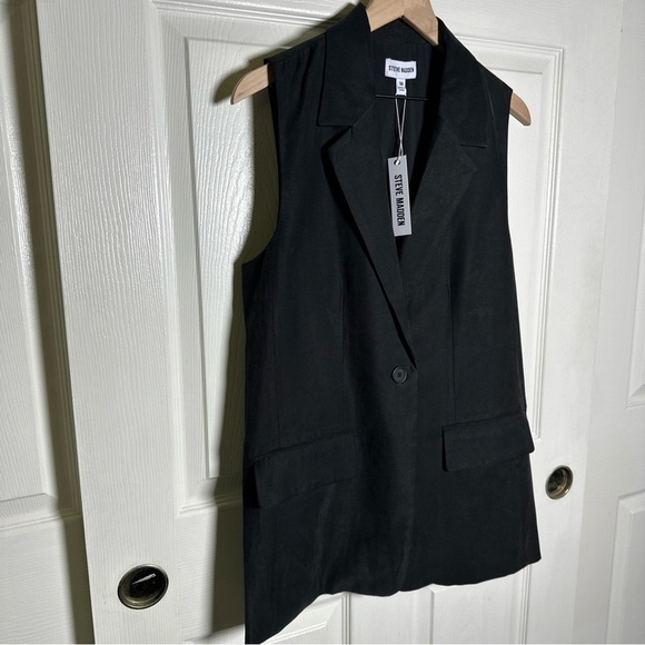 Steve Madden Womens Medium Vest Black Blazer Pockets Sleeveless Lined Midweight - Picture 5 of 11